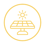 Solar symbol depicting the sun above a solar panel.